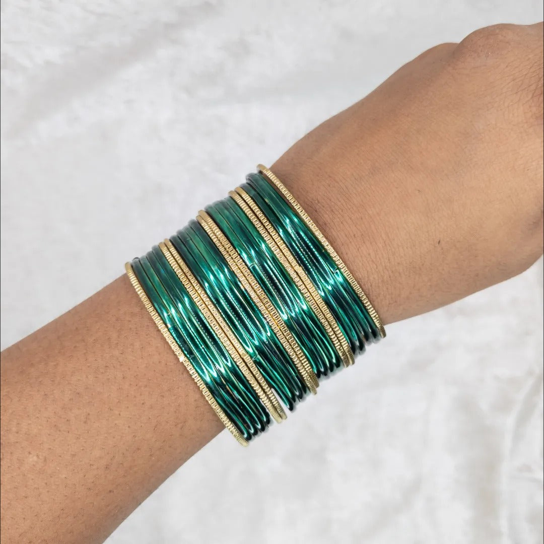 Armreifen Set - Metallische Glanz-Armreifen - Blau Grün| Gold
