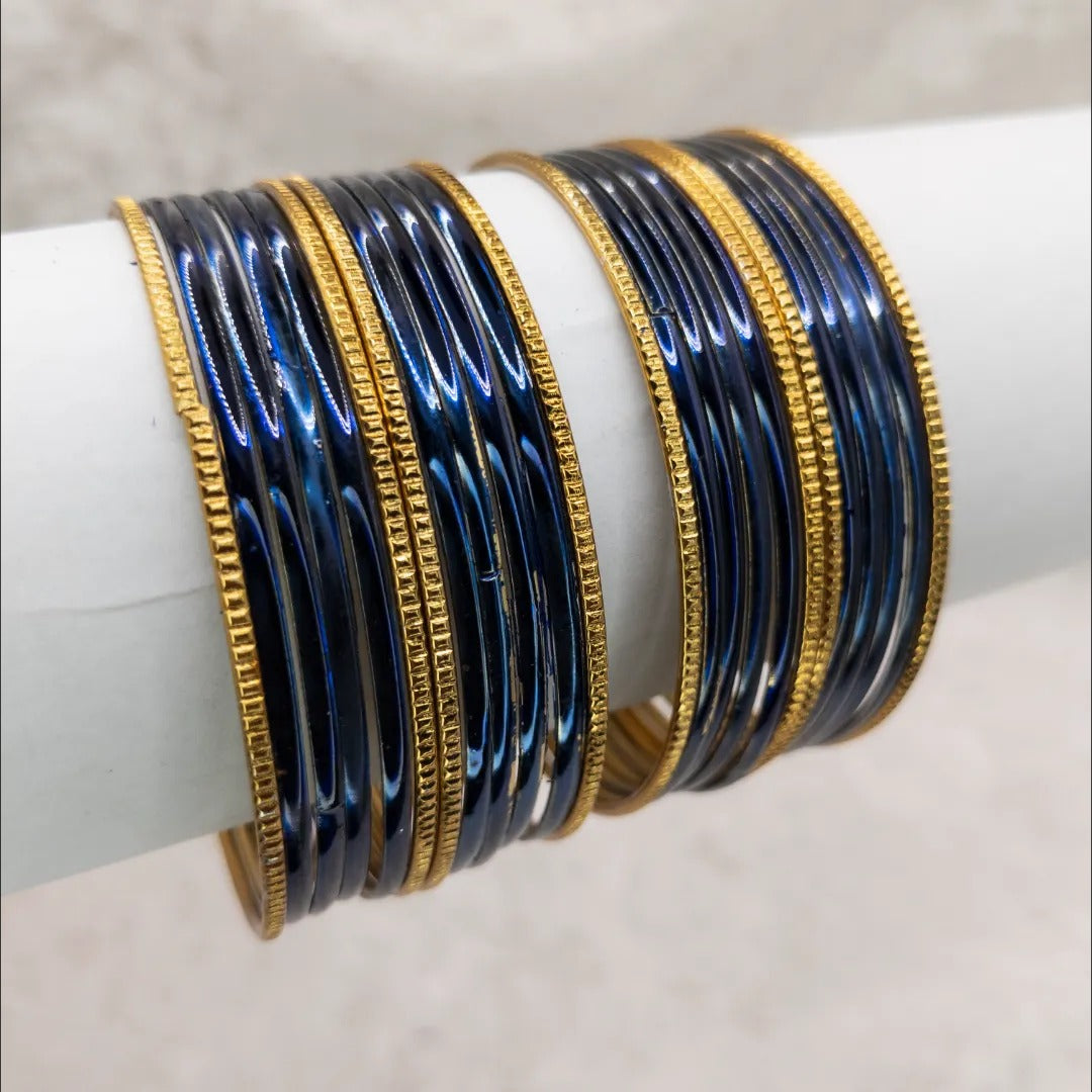 Armreifen Set - Metallische Glanz-Armreifen - Dunkel Blau| Gold