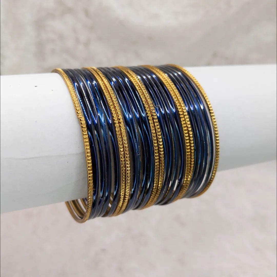 Armreifen Set - Metallische Glanz-Armreifen - Dunkel Blau| Gold