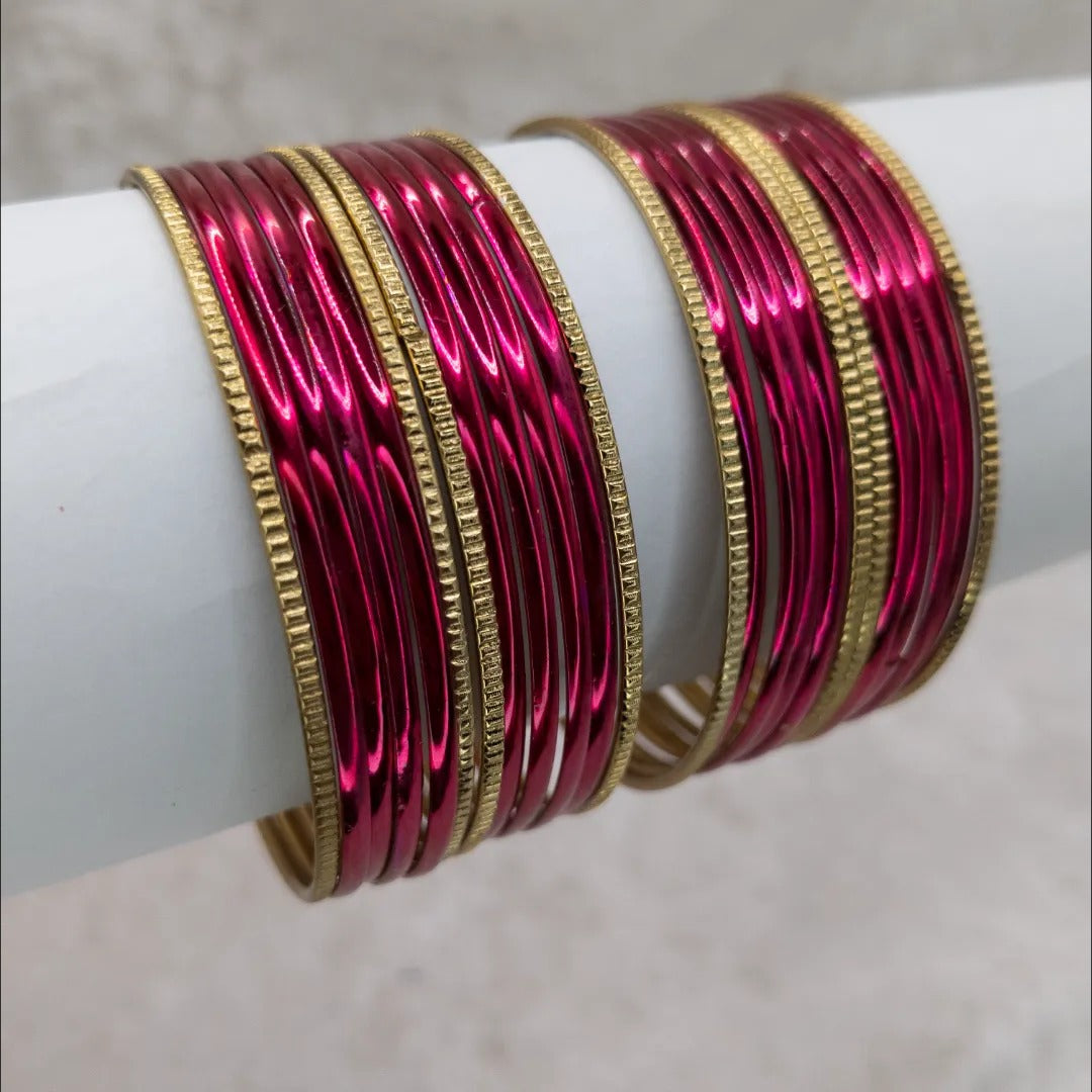 Armreifen Set - Metallische Glanz-Armreifen - Magenta | Gold