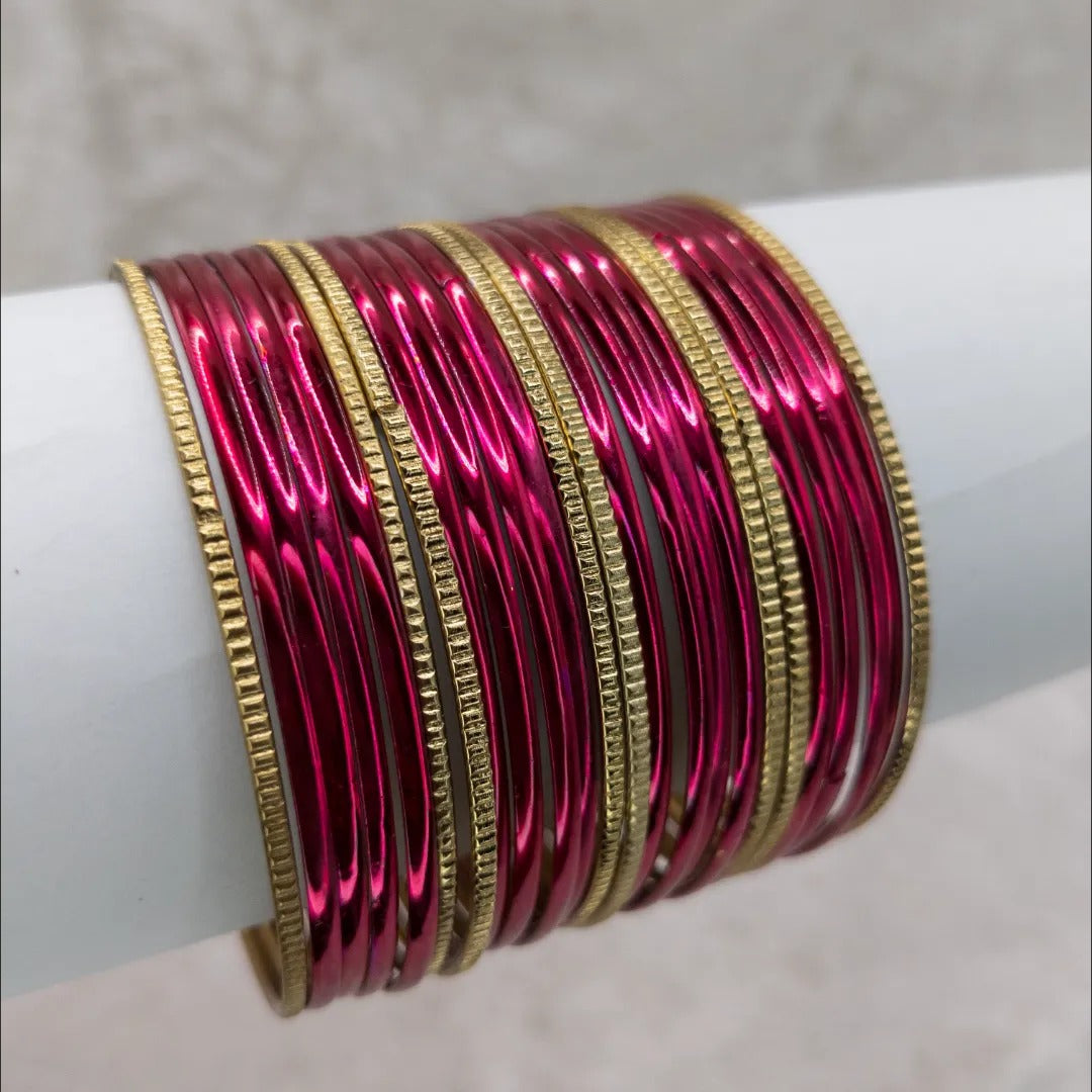 Armreifen Set - Metallische Glanz-Armreifen - Magenta | Gold