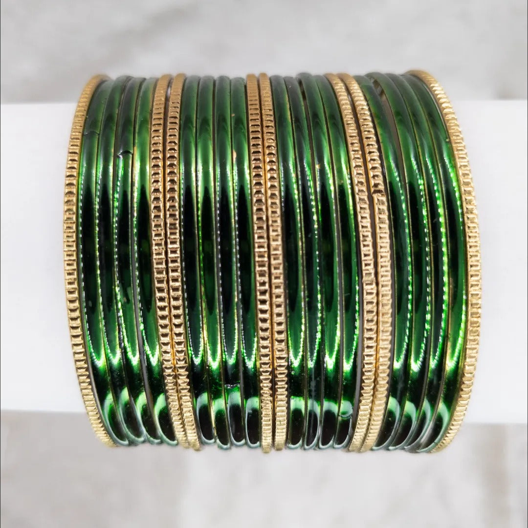 Armreifen Set - Metallische Glanz-Armreifen - Grün | Gold