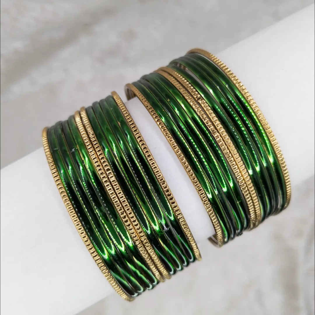 Armreifen Set - Metallische Glanz-Armreifen - Grün | Gold