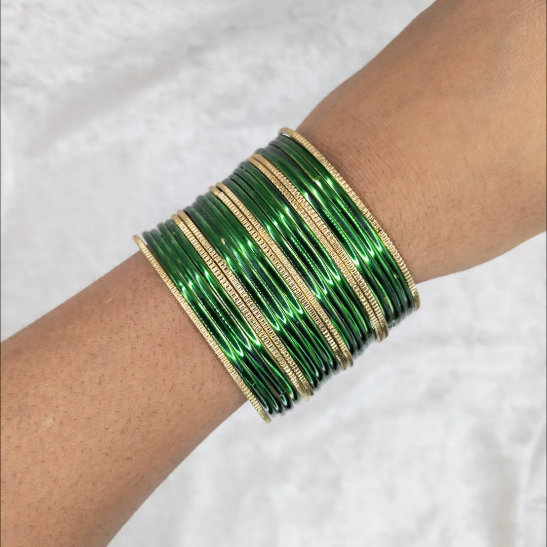 Armreifen Set - Metallische Glanz-Armreifen - Grün | Gold