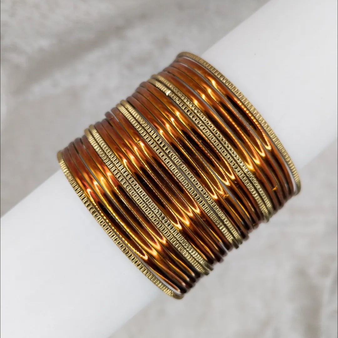 Armreifen Set - Metallische Glanz-Armreifen - Braun