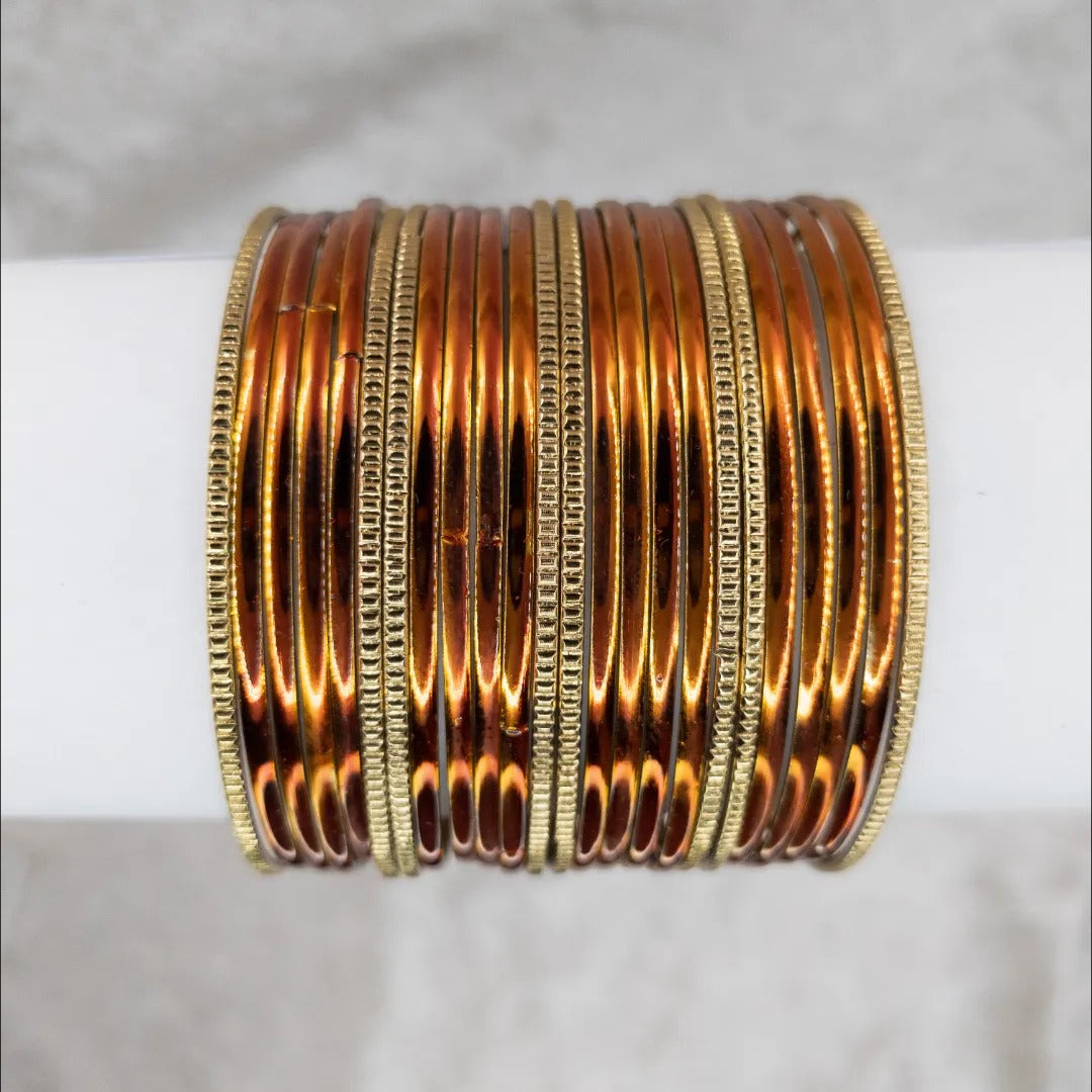 Armreifen Set - Metallische Glanz-Armreifen - Braun