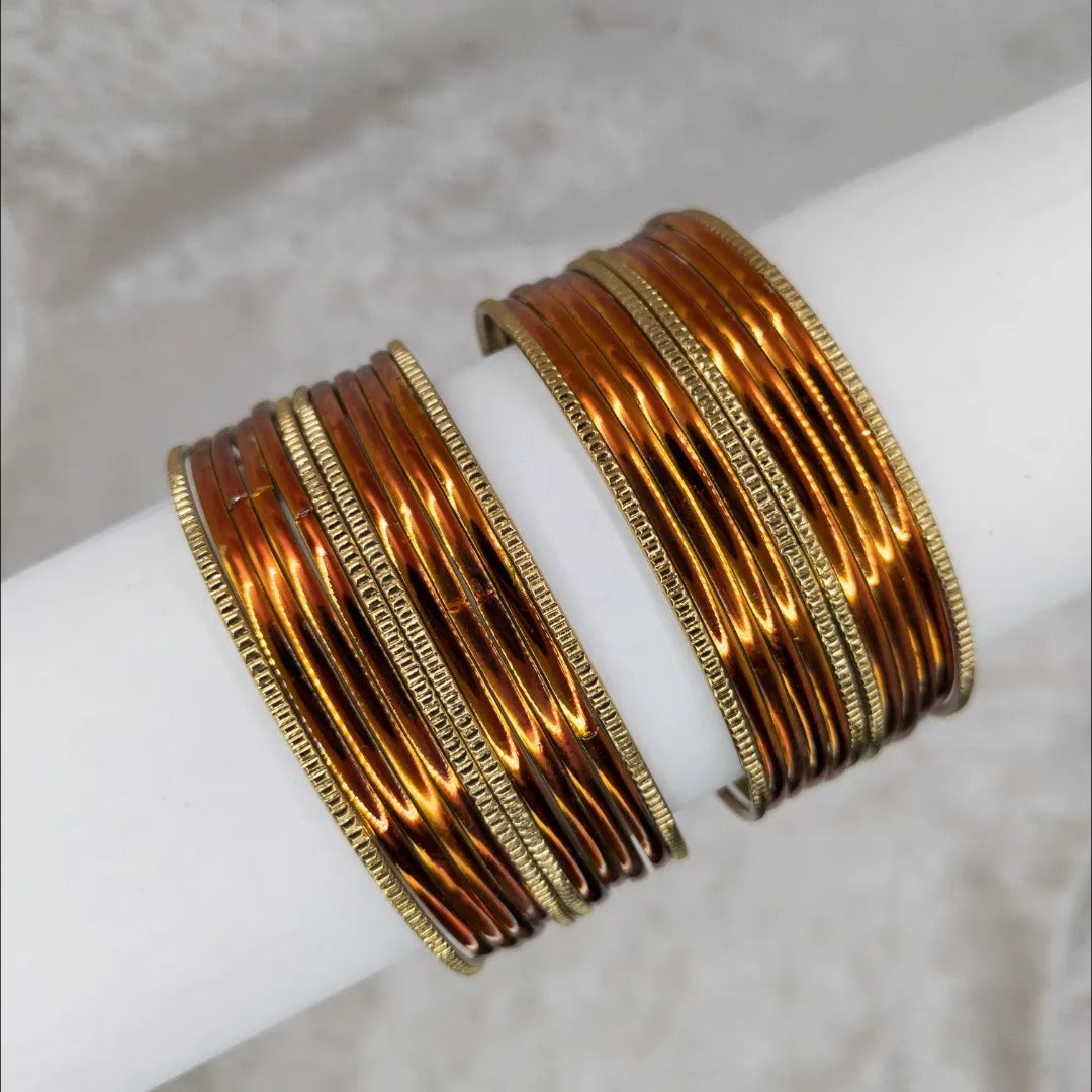 Armreifen Set - Metallische Glanz-Armreifen - Braun