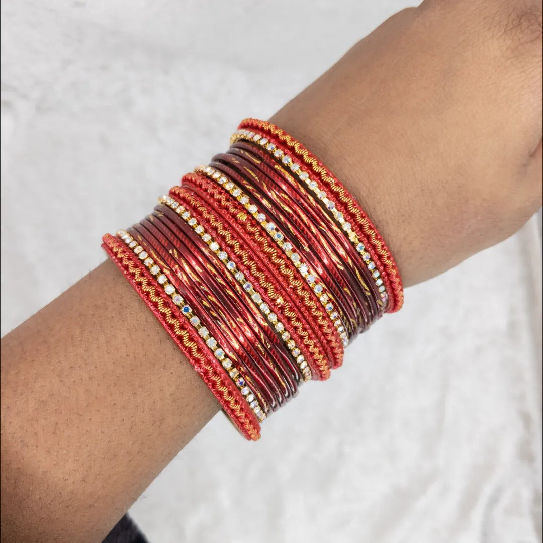 Armreifen Set - Metallische Glanz-Armreifen - Rot