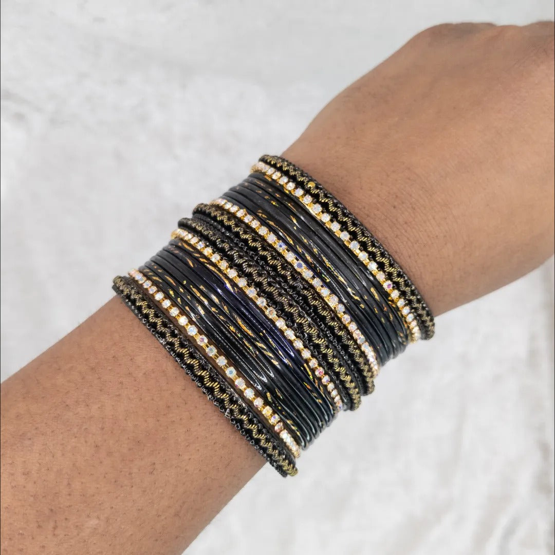 Armreifen Set - Metallische Glanz-Armreifen - Schwarz