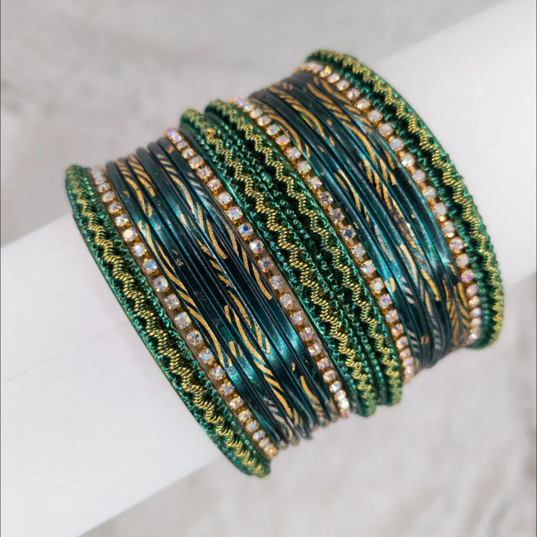 Armreifen Set - Metallische Glanz-Armreifen - Blau Grün