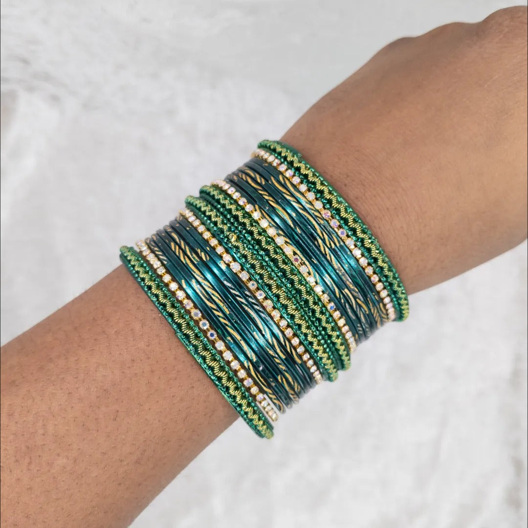 Armreifen Set - Metallische Glanz-Armreifen - Blau Grün