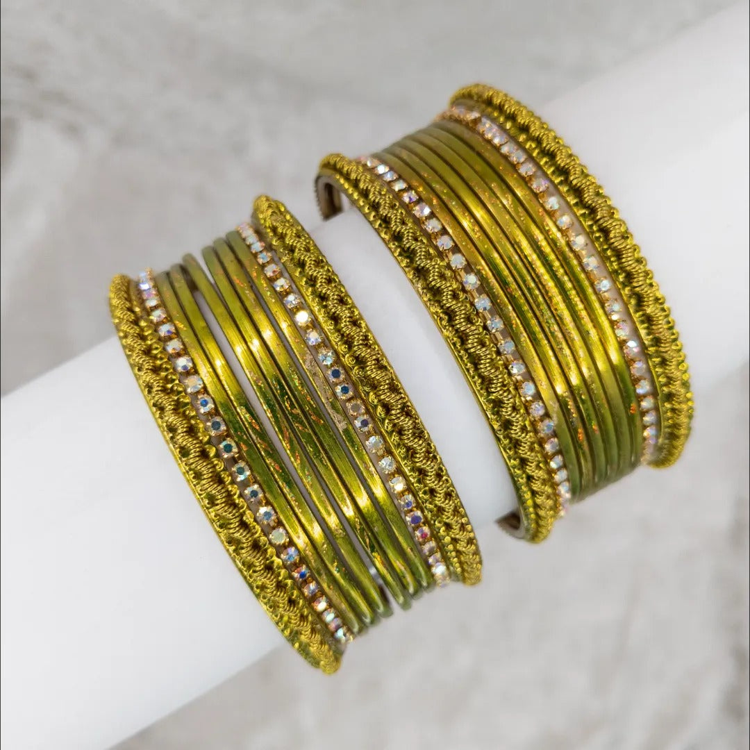 Armreifen Set - Metallische Glanz-Armreifen - Olivgrün