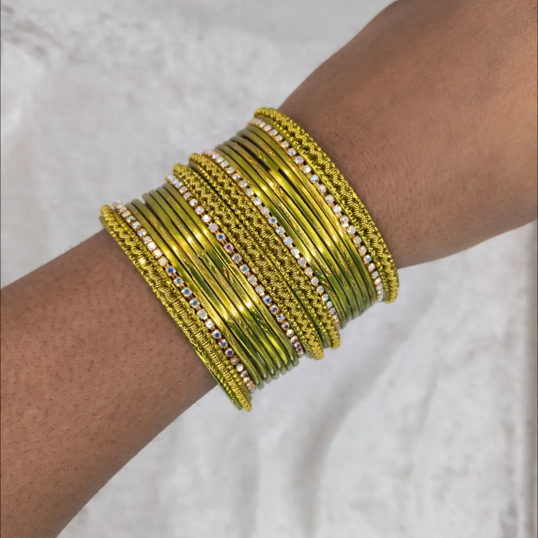 Armreifen Set - Metallische Glanz-Armreifen - Olivgrün