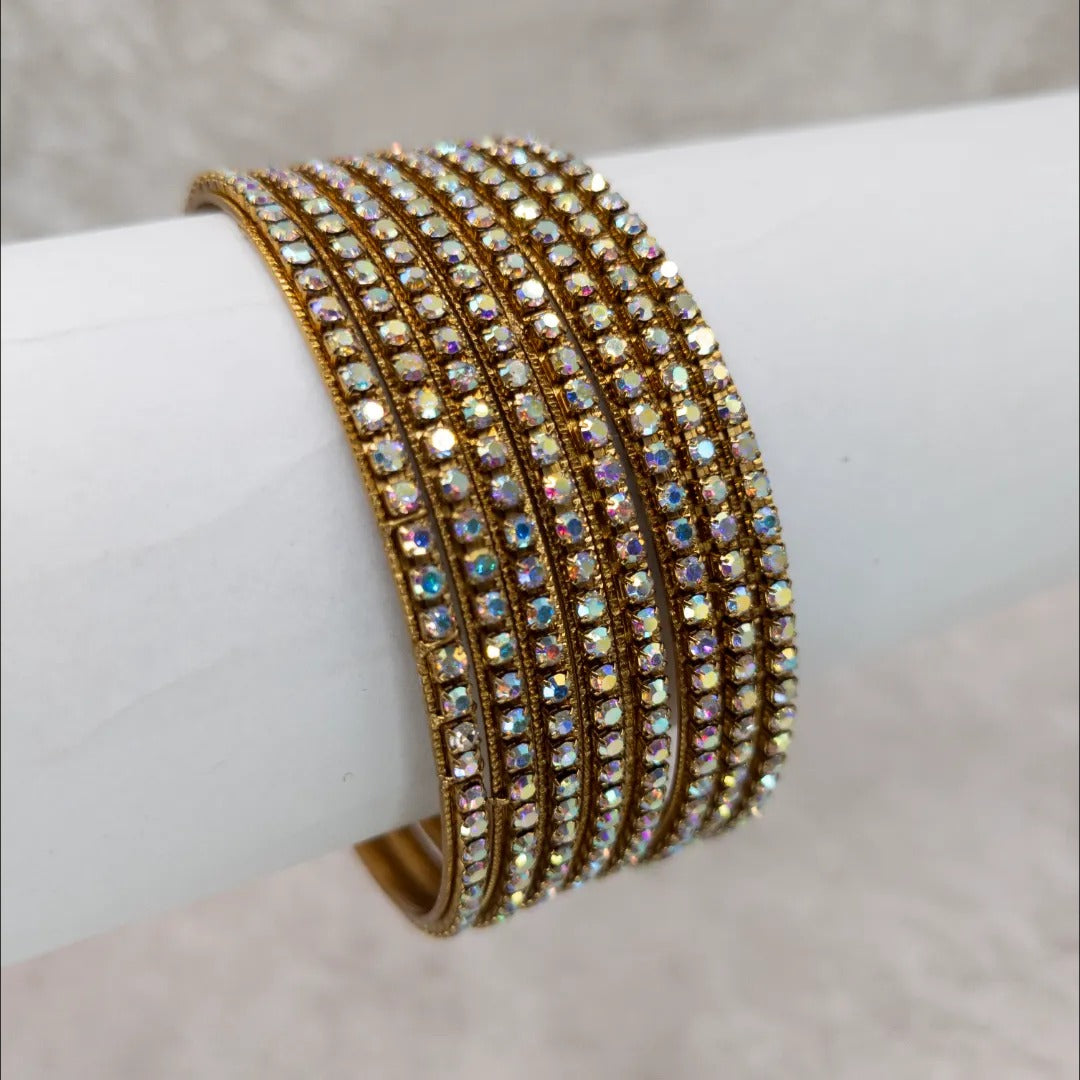 Armreifen Set - Rainbow steine Armreifen - gold| 8 Armreifen