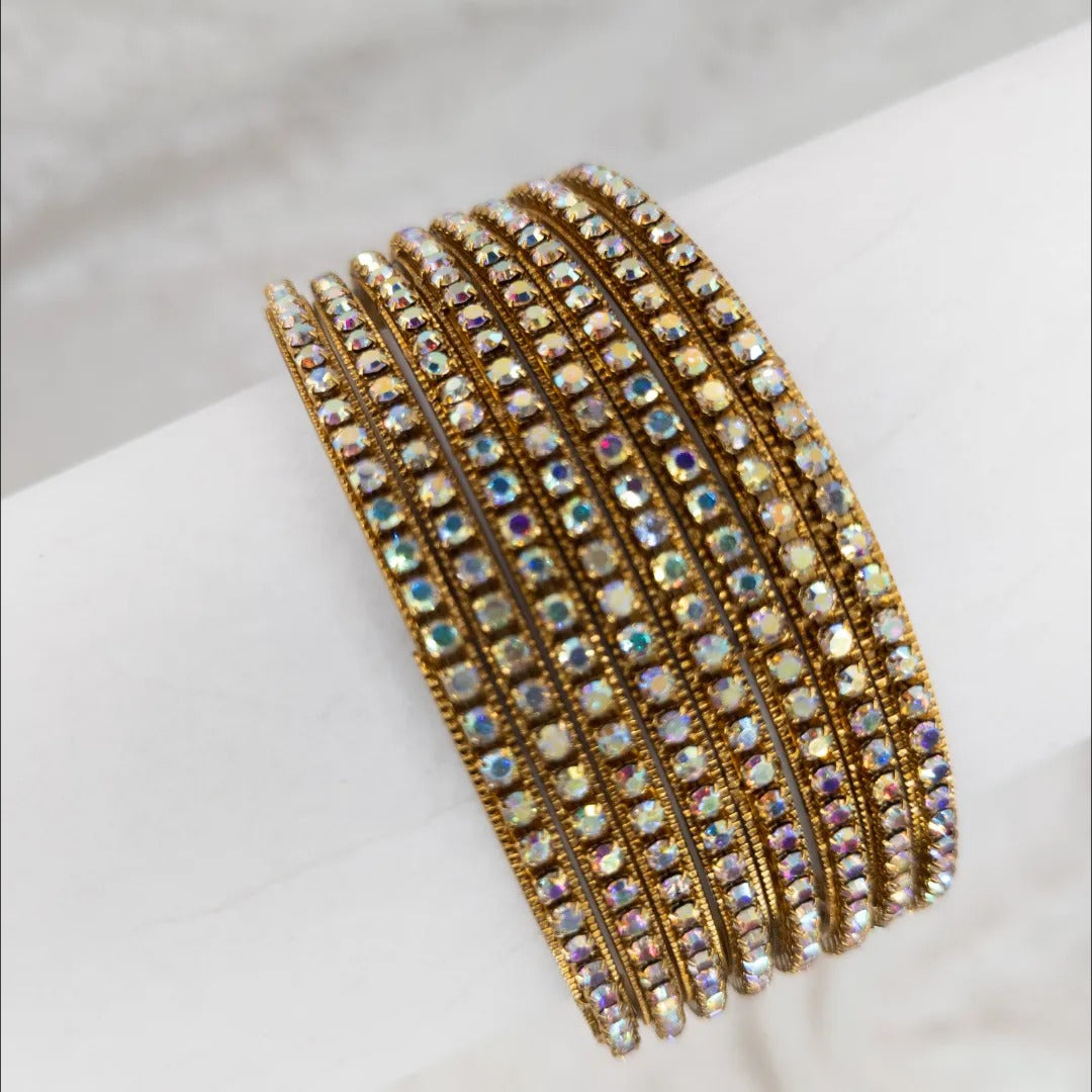 Armreifen Set - Rainbow steine Armreifen - gold| 8 Armreifen