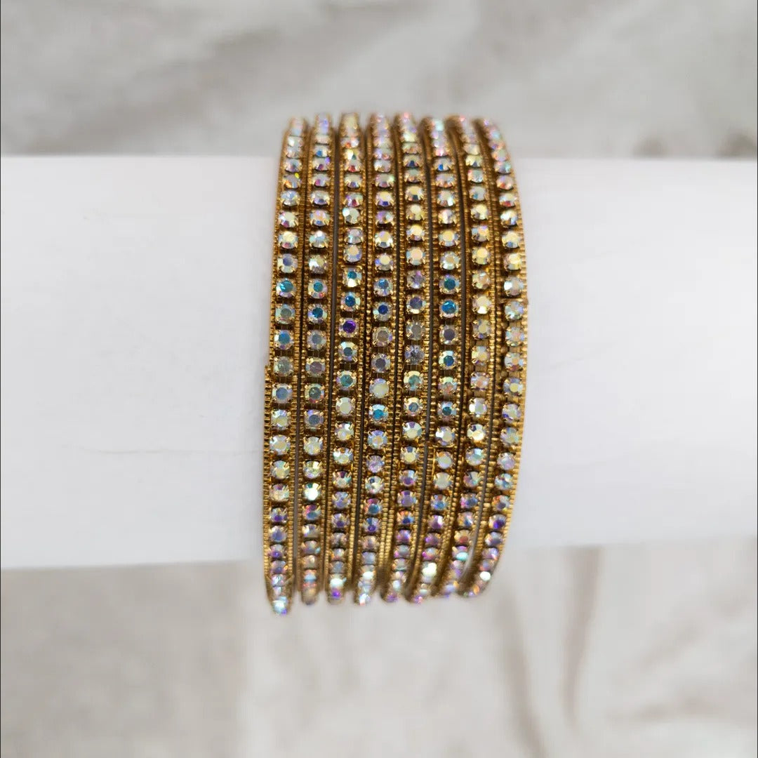 Armreifen Set - Rainbow steine Armreifen - gold| 8 Armreifen