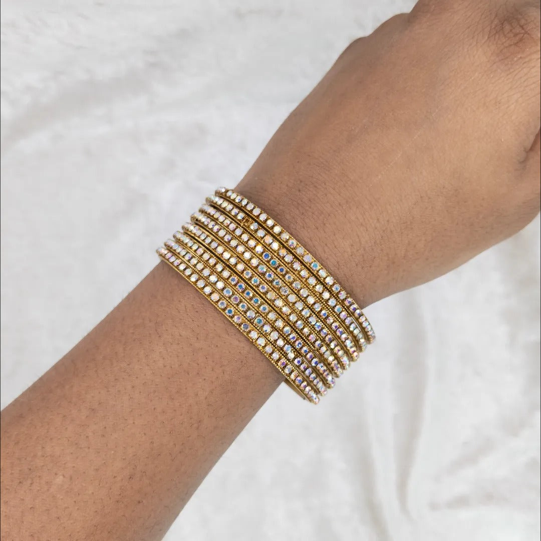Armreifen Set - Rainbow steine Armreifen - gold| 8 Armreifen
