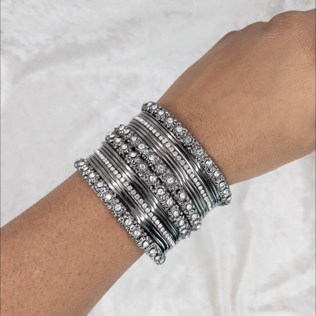 Armreifen Set - Metallische Glanz-Armreifen - Schwarz Silber