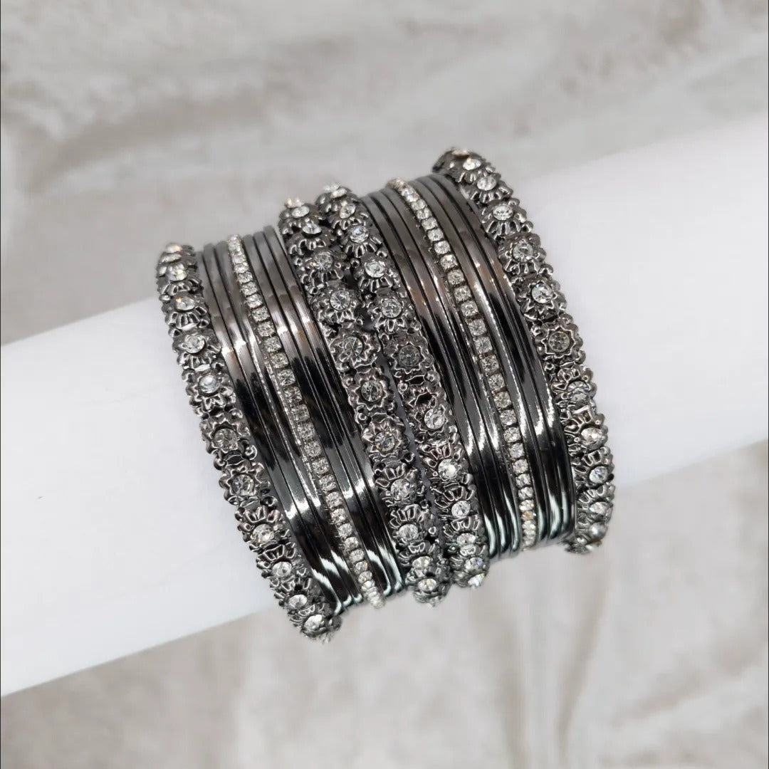 Armreifen Set - Metallische Glanz-Armreifen - Schwarz Silber