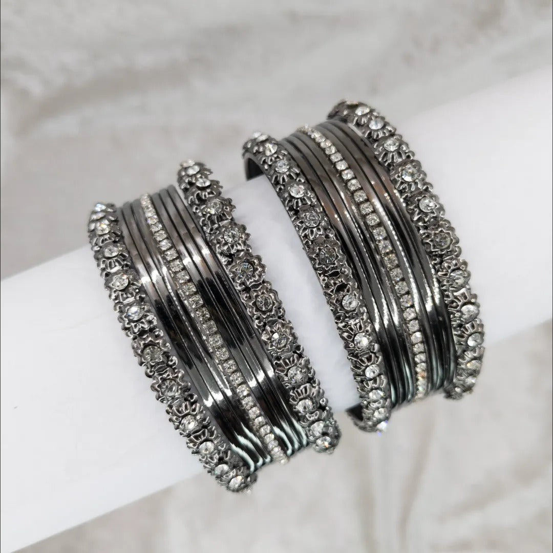 Armreifen Set - Metallische Glanz-Armreifen - Schwarz Silber