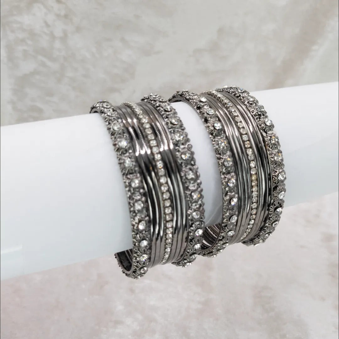 Armreifen Set - Metallische Glanz-Armreifen - Schwarz Silber