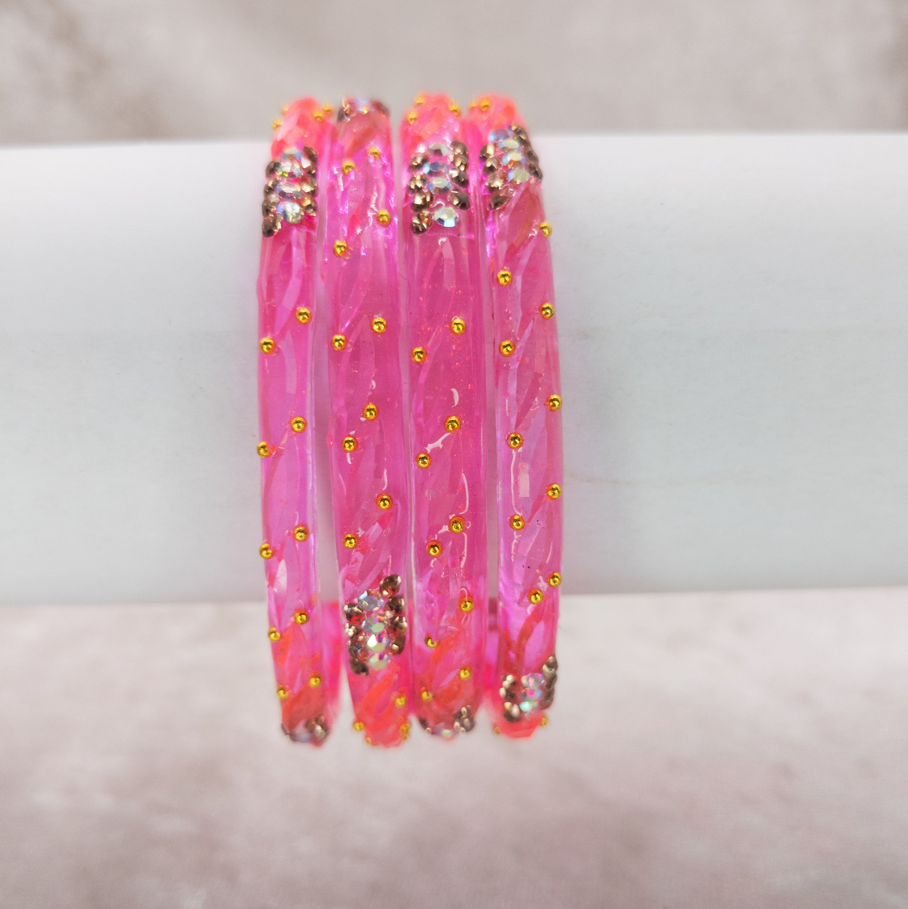 Rain Drop Glas Armreifen – 4er Set - rosa