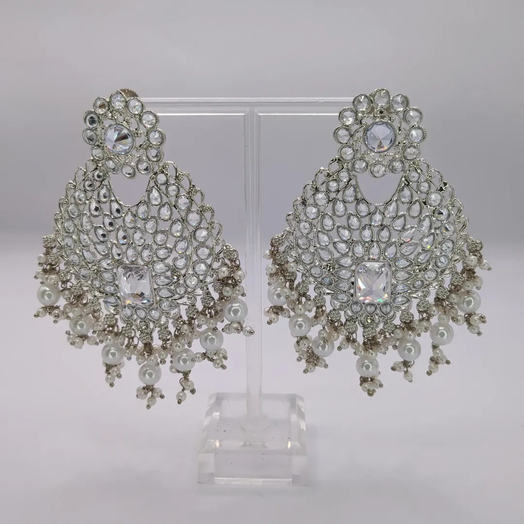 Polki Braut Halskette mit Ohrringe & Tikka - Silber