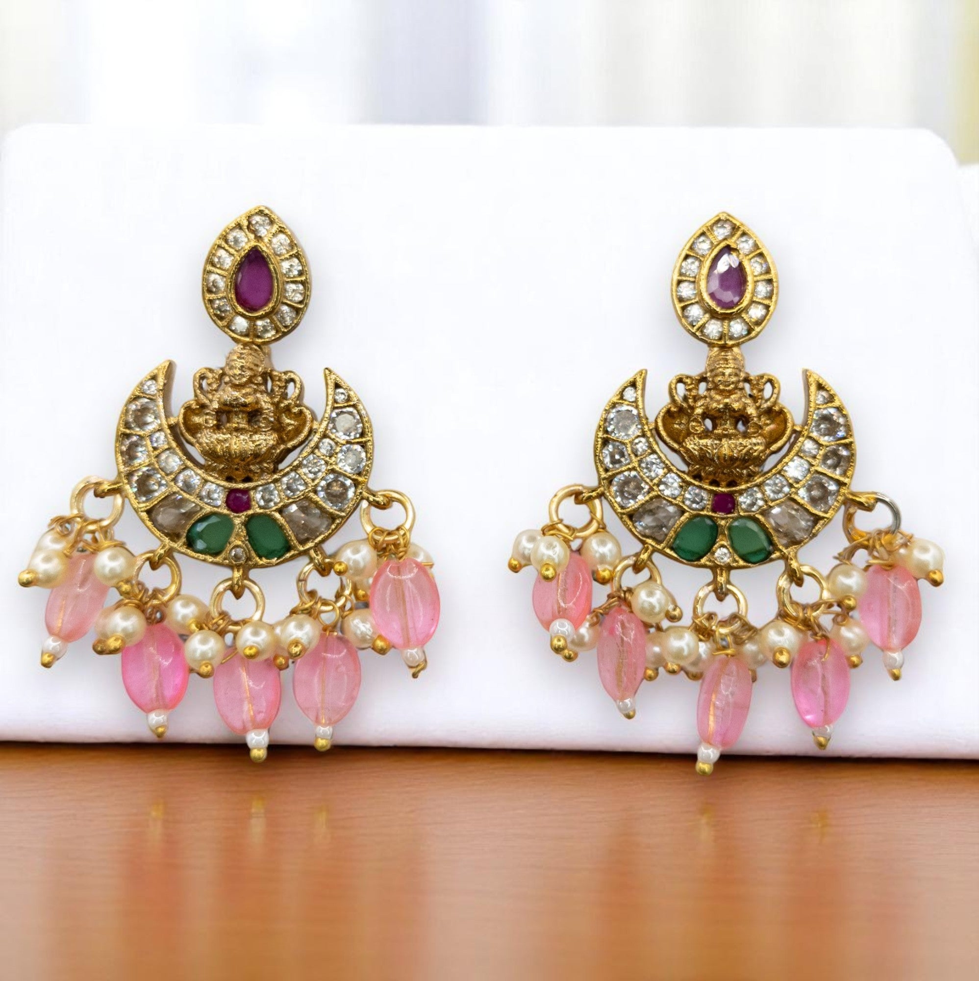 Tempel Halskette gold | Peach | mit Ohrringe