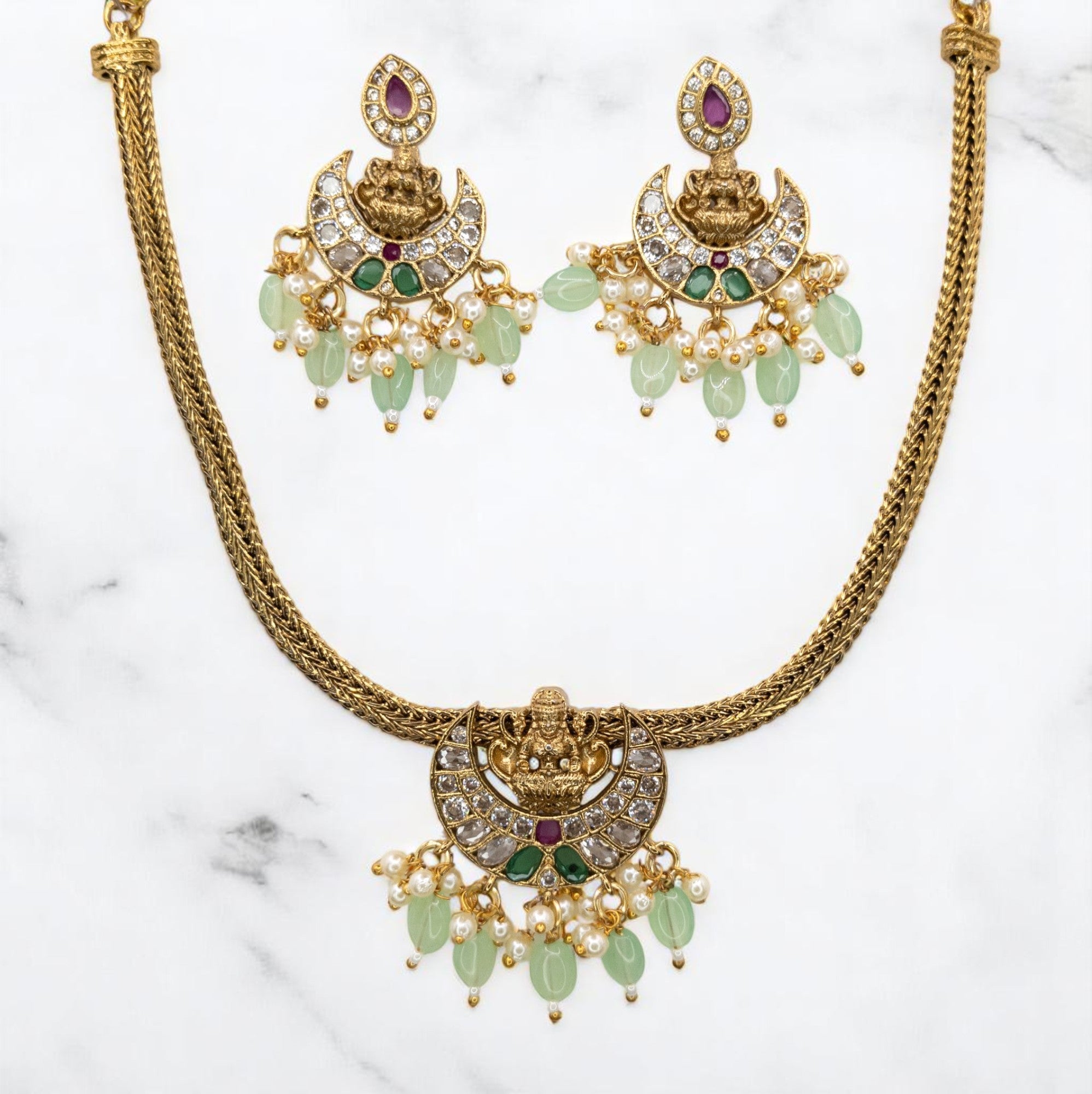 Tempel Halskette gold | mint | mit Ohrringe