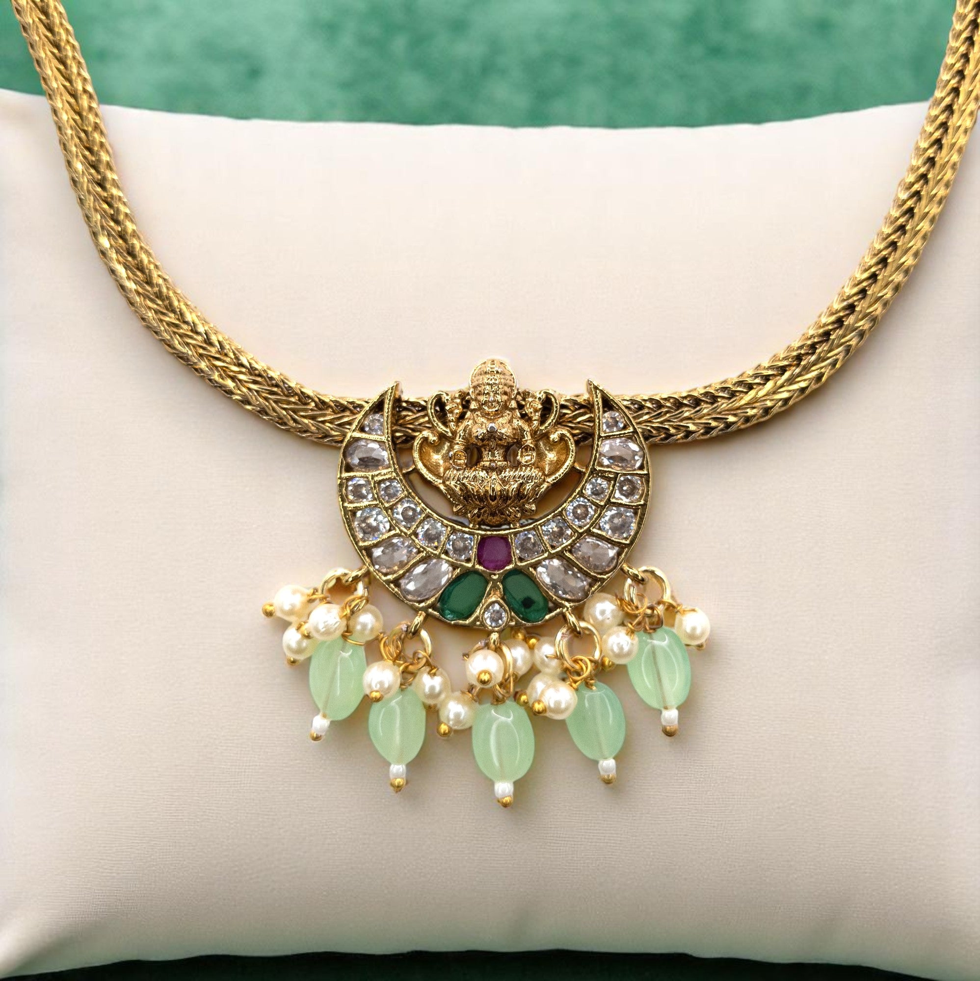 Tempel Halskette gold | mint | mit Ohrringe