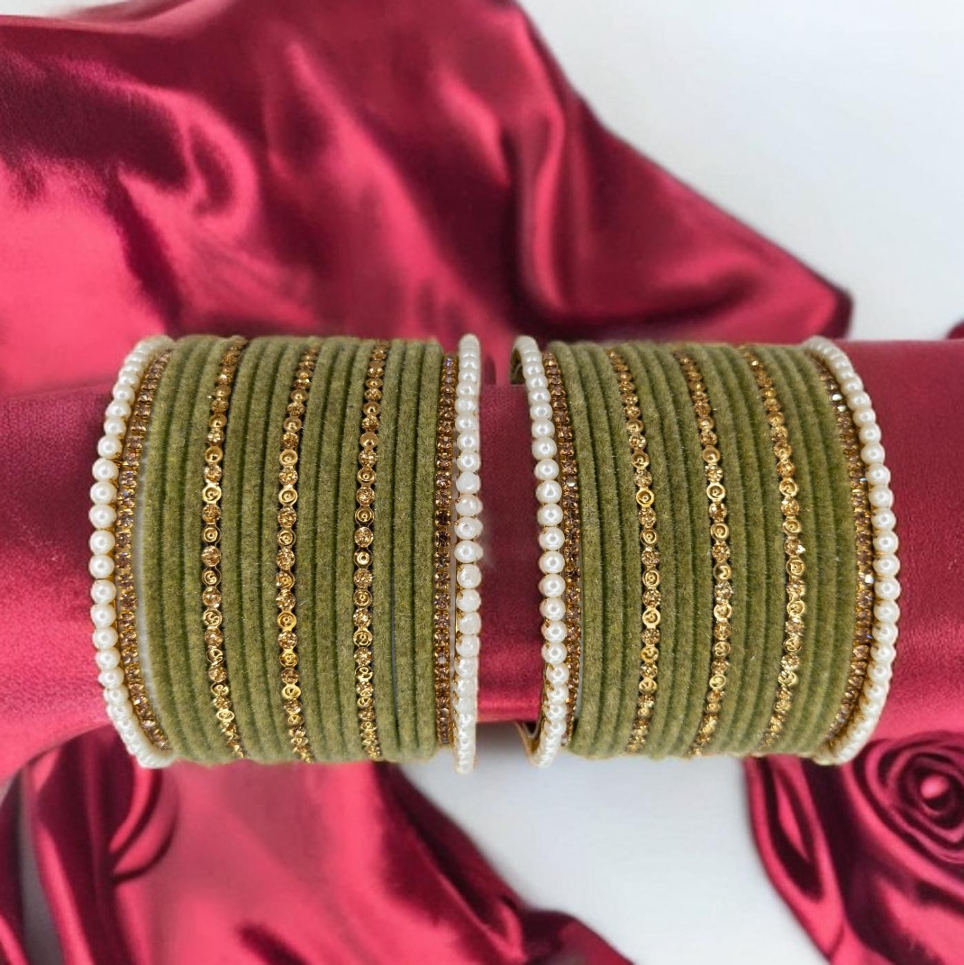 Armreifen Set - Olivgrün | Velvet | Größe 2.6