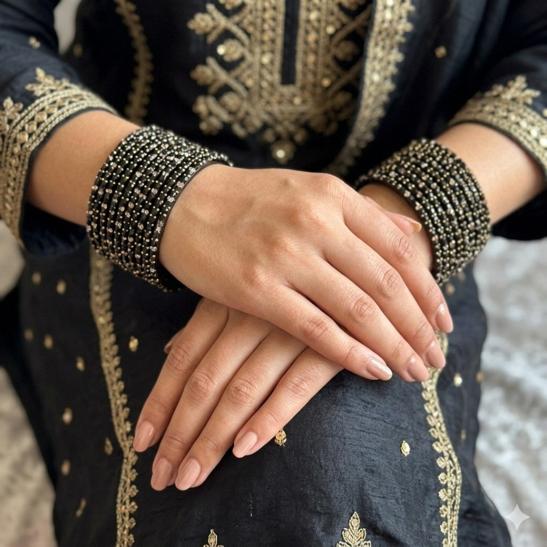 Rain Drop Glass Bangles – Set of 12 - Dark Blue