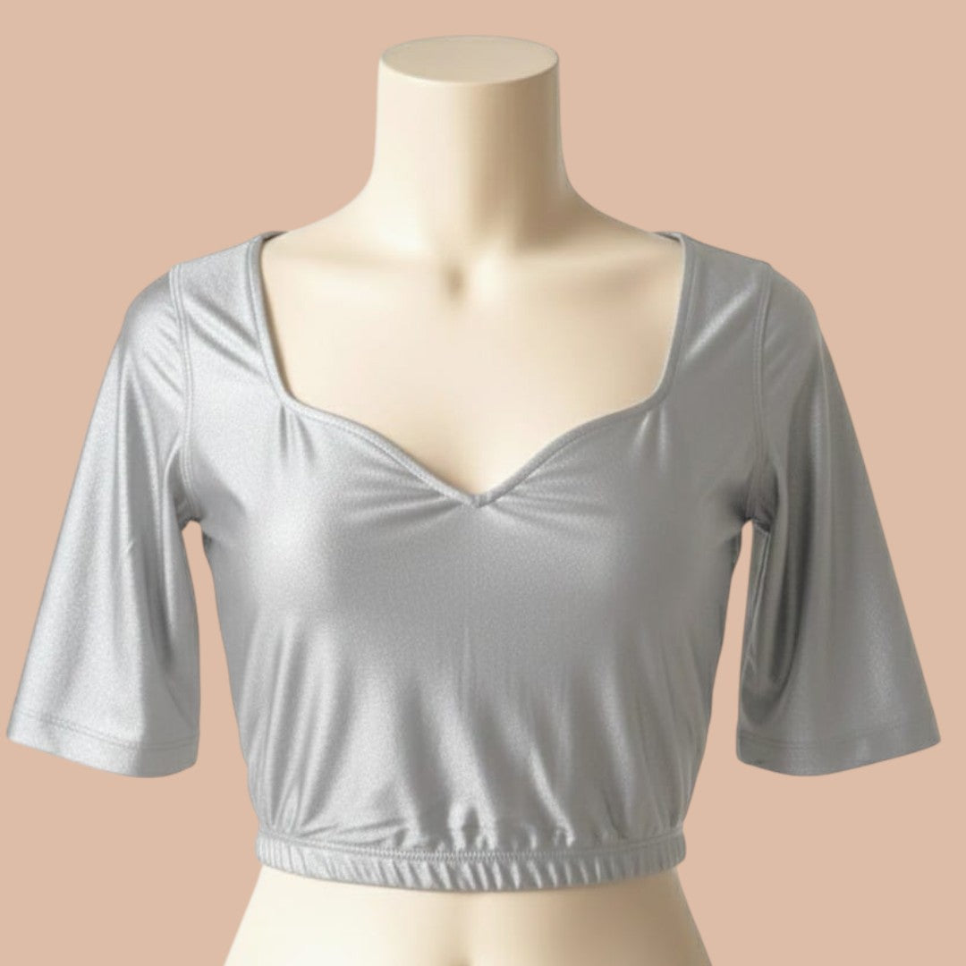 Alles-in-einem Saree Set |Grau gold – Space Silk Saree + Blouse + Shapewear