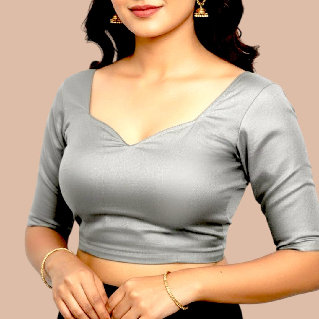 Alles-in-einem Saree Set |Grau gold – Space Silk Saree + Blouse + Shapewear