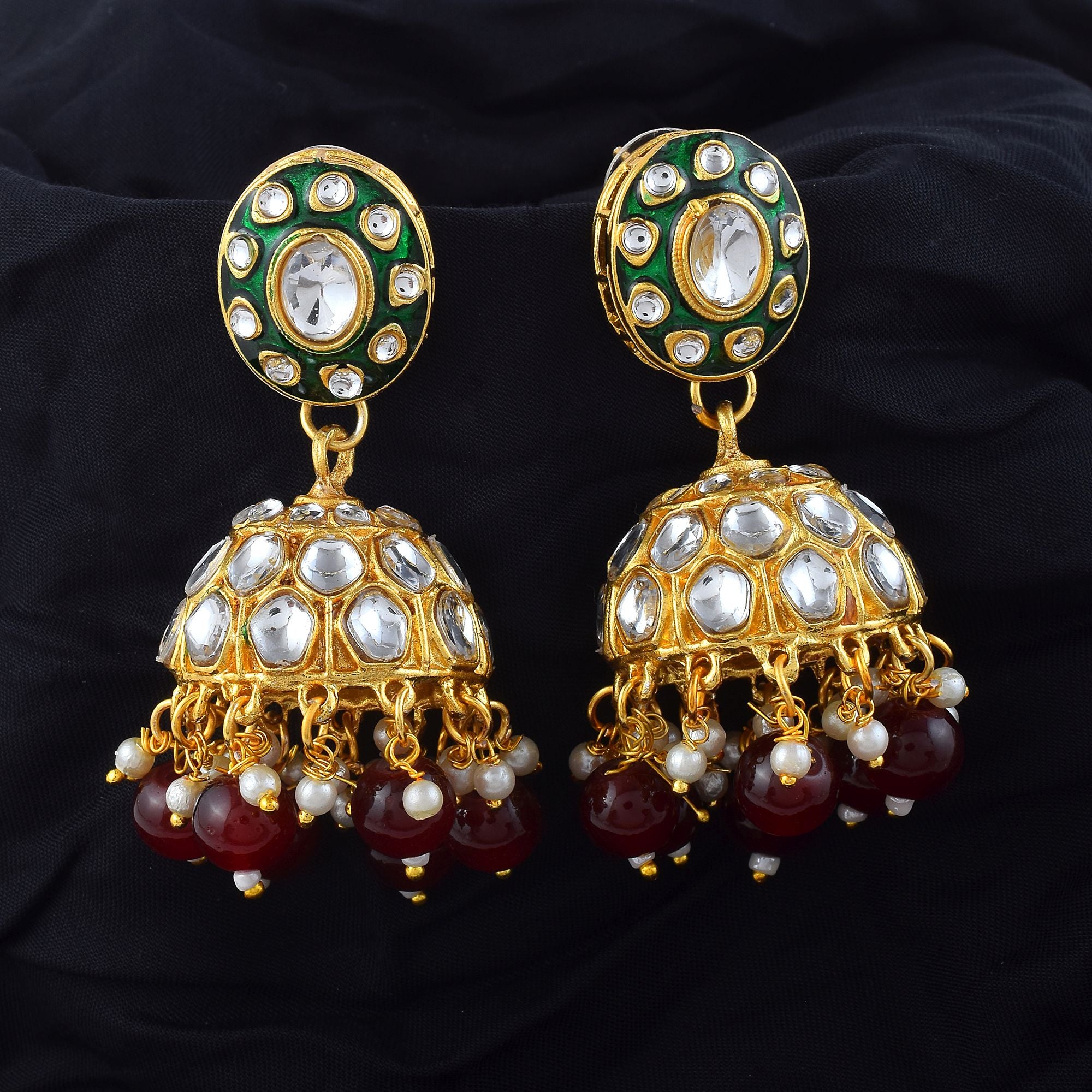 Kundan Ohrringe - Jumkha | gold | maroon