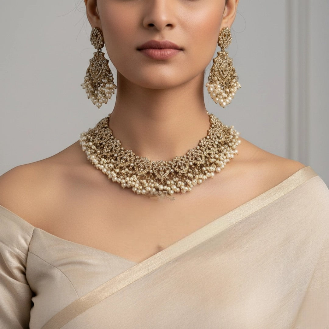 Necklace with Earrings & Tikka - gold