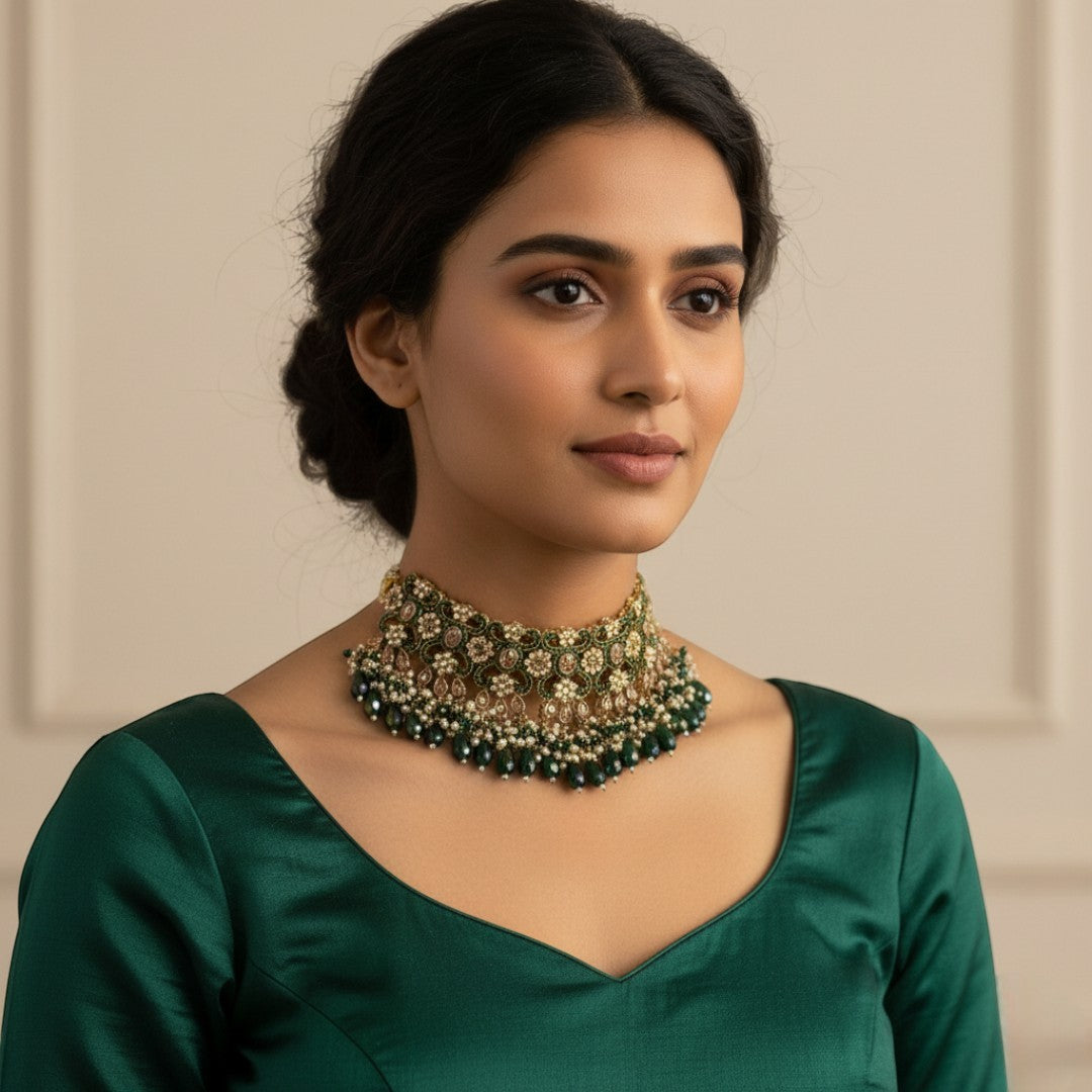 Necklace with Earrings & Tikka - gold