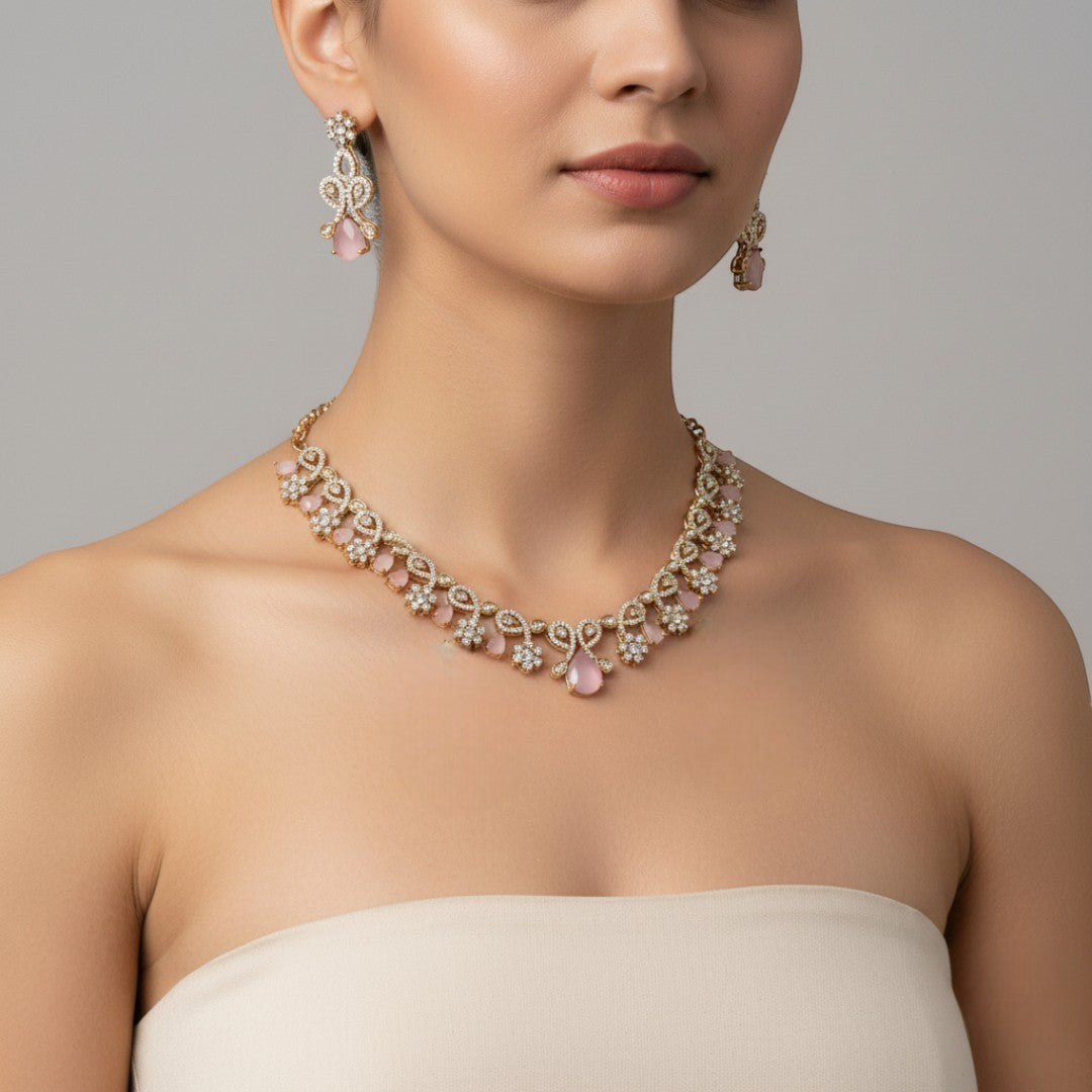 Victorian Halskette mit Ohrringe - gold | rosa