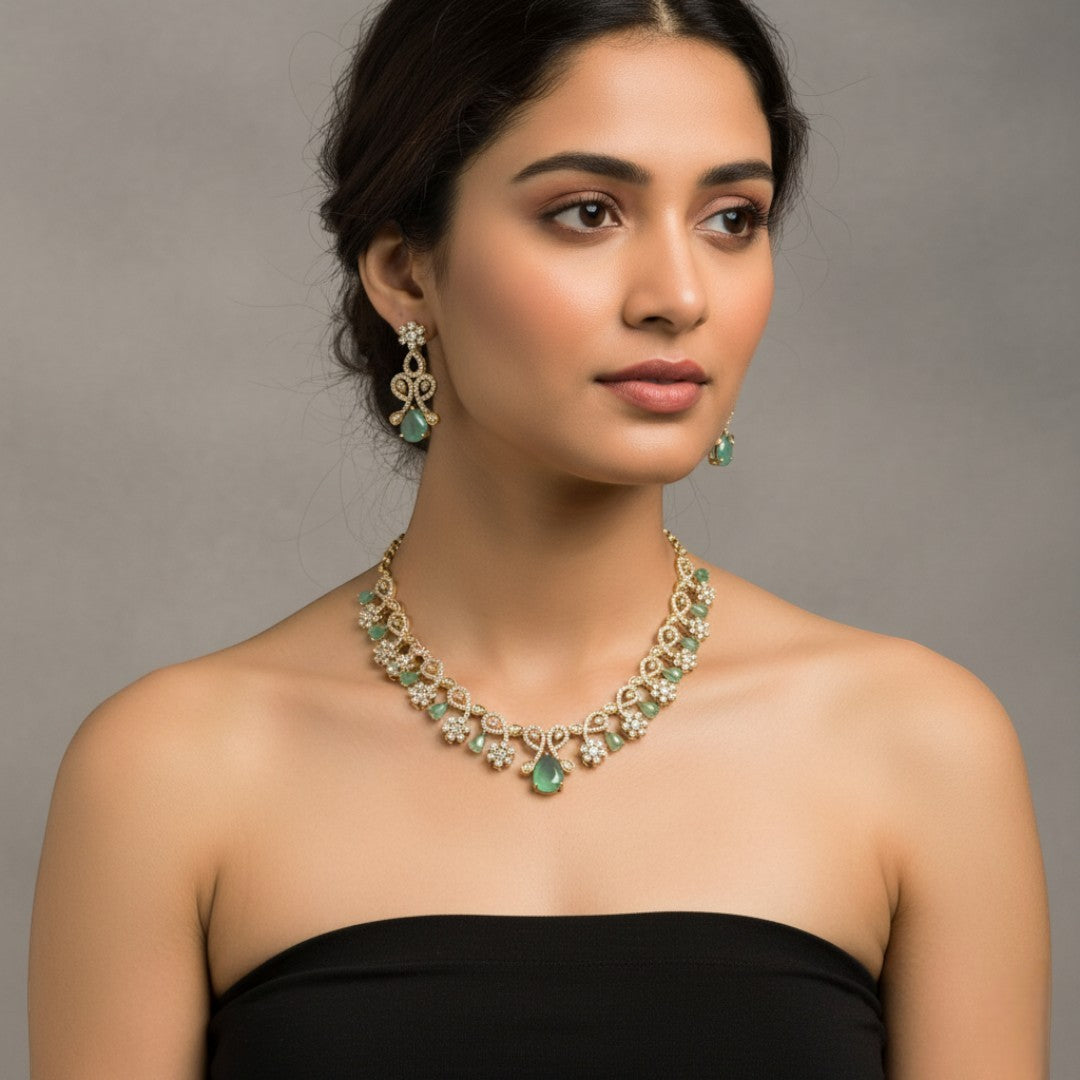 Victorian Halskette mit Ohrringe - gold | mint