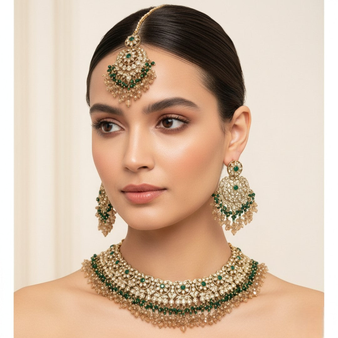 Necklace with Earrings & Tikka - gold