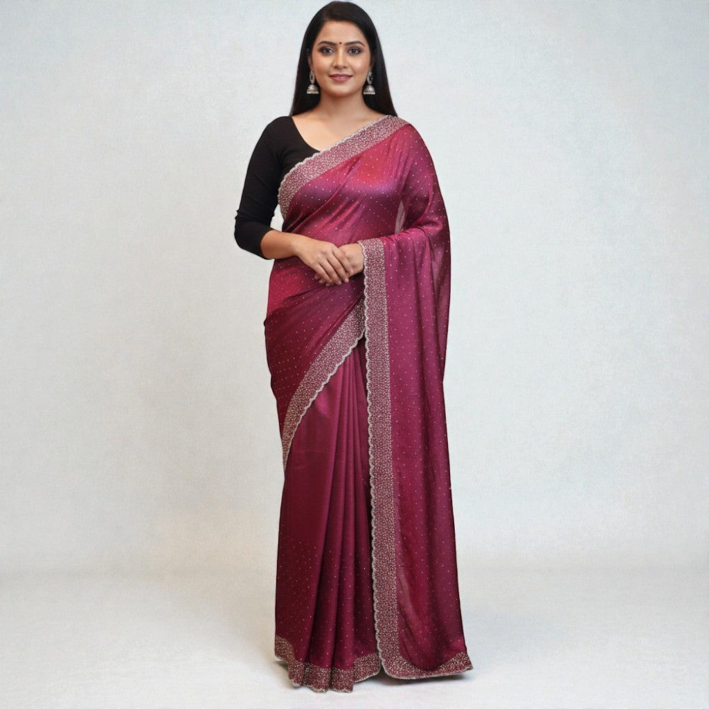 Space Silk Sarees – Premium | Edle, Weiche Seide in Perfektion | Magenta grau dual shade
