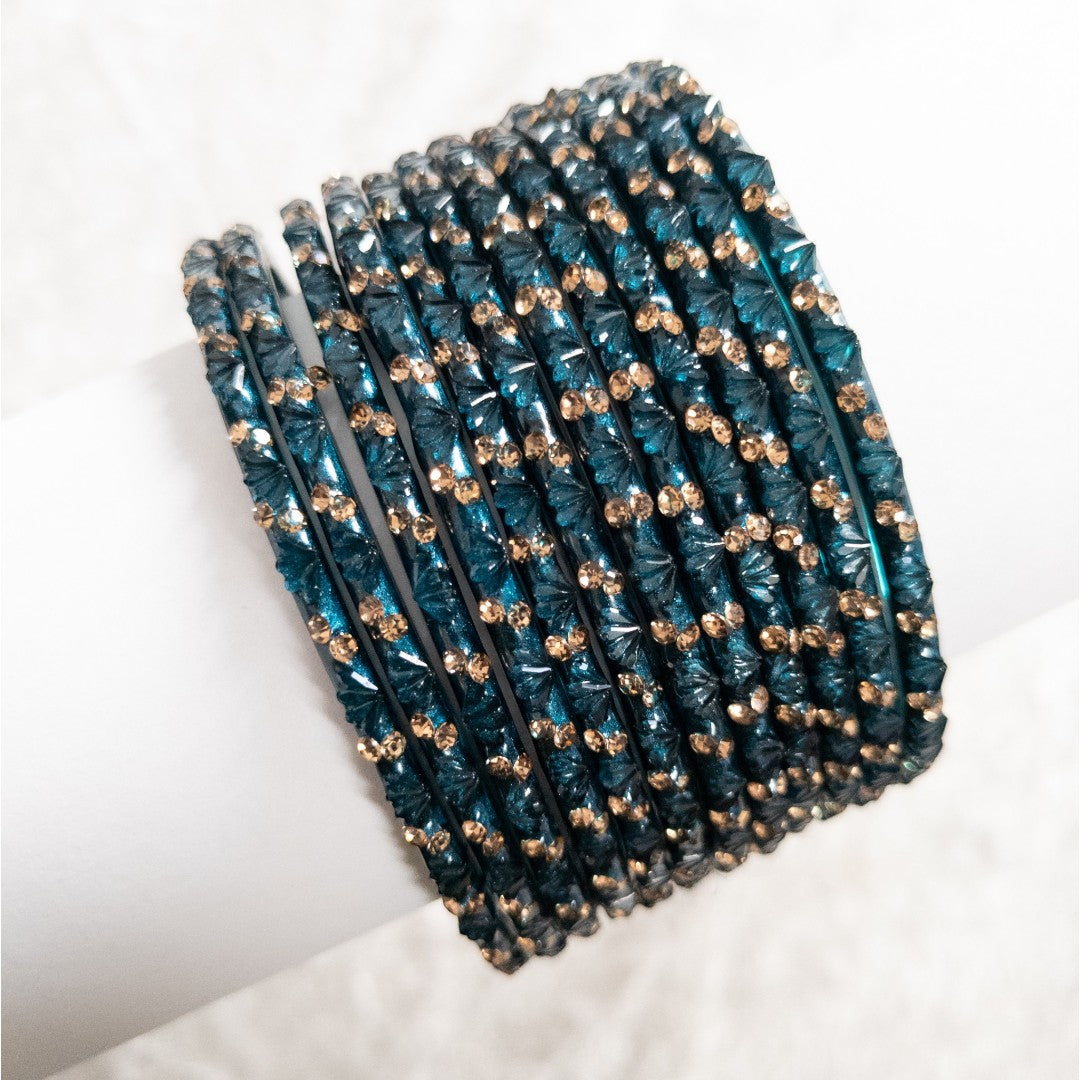 Rain Drop Glass Bangles – Set of 12 - Dark Blue