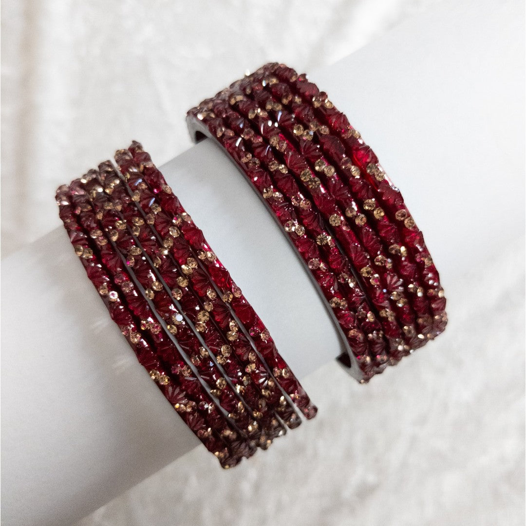 Rain Drop - Lotus- Glas Armreifen – 12er Set - Maroon