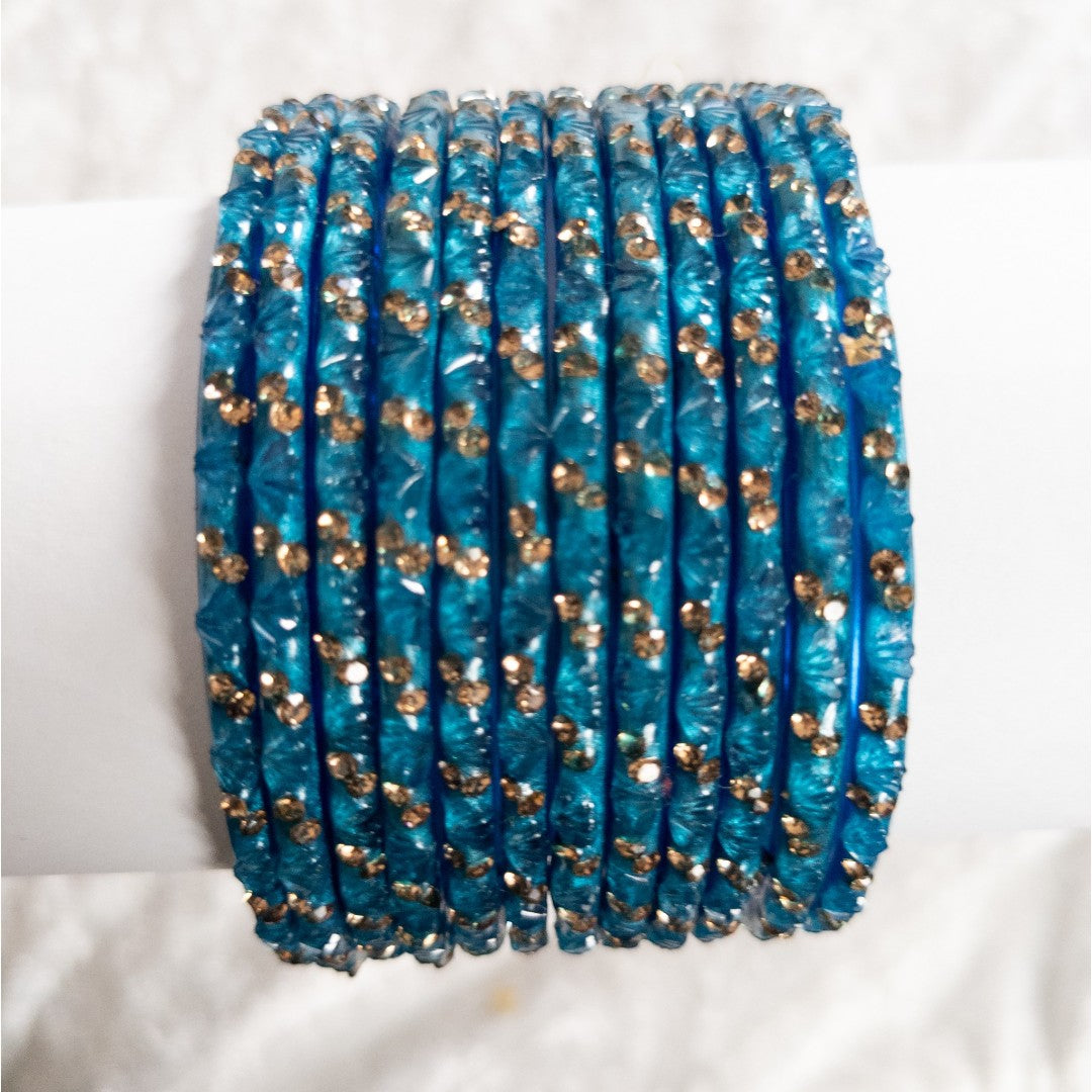 Rain Drop Glass Bangles – Set of 12 - Dark Blue
