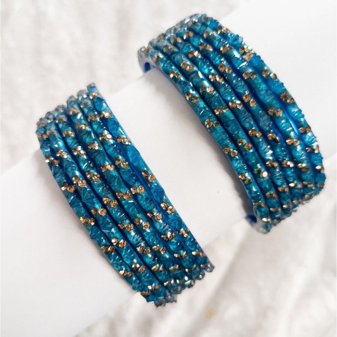 Rain Drop Glass Bangles – Set of 12 - Dark Blue