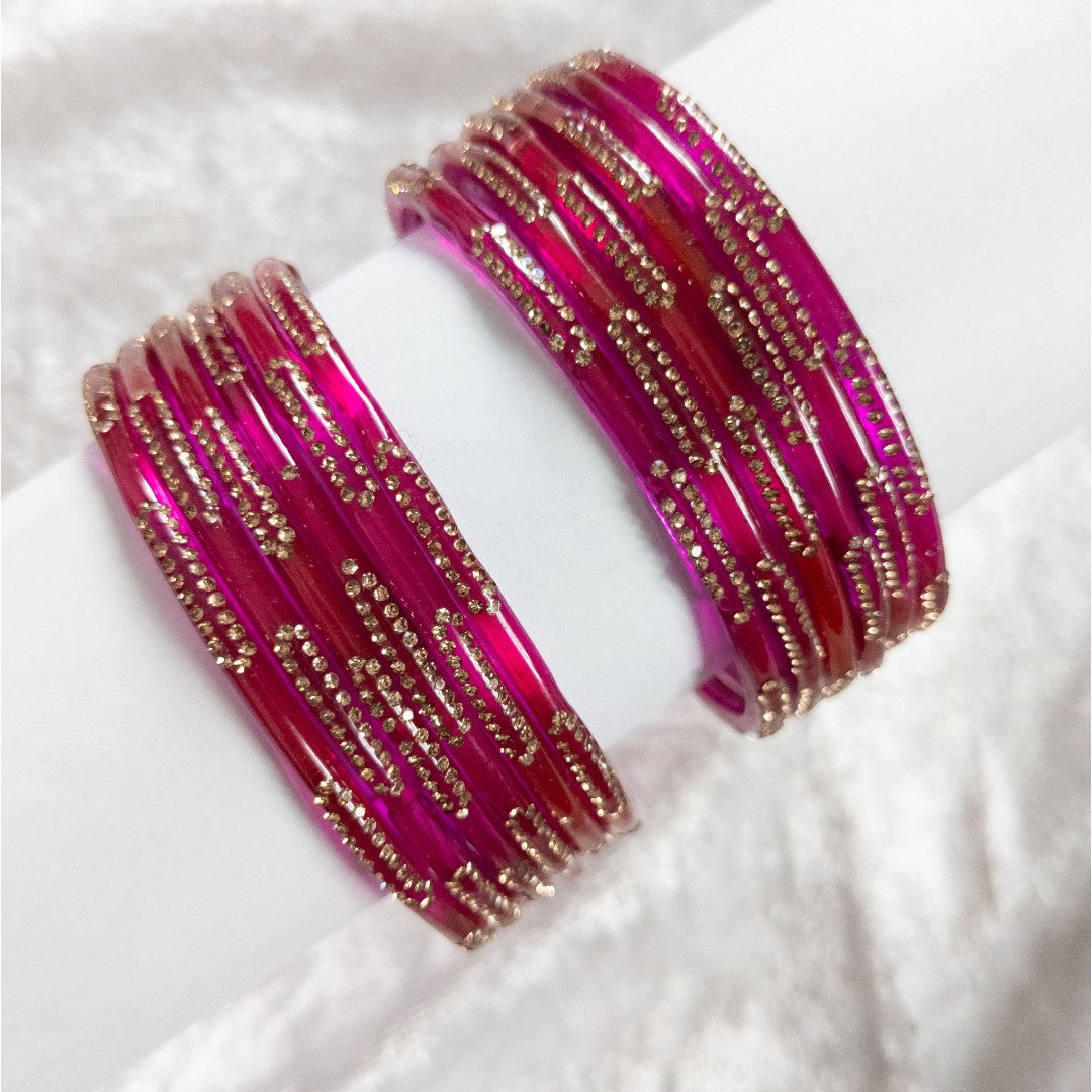 Kushi- Glas Armreifen – 12er Set - magenta