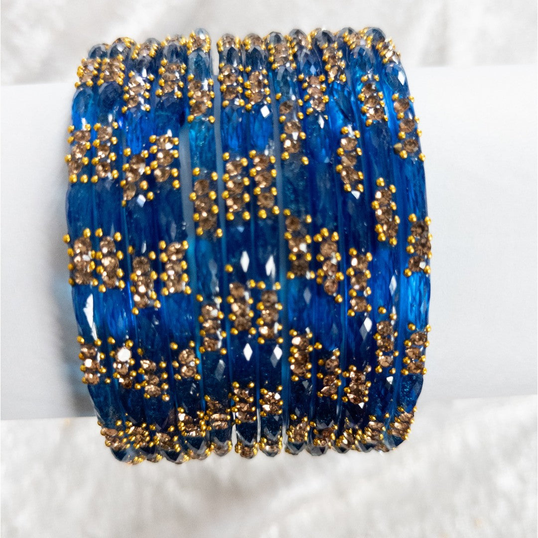 Rain Drop Glass Bangles – Set of 12 - Dark Blue