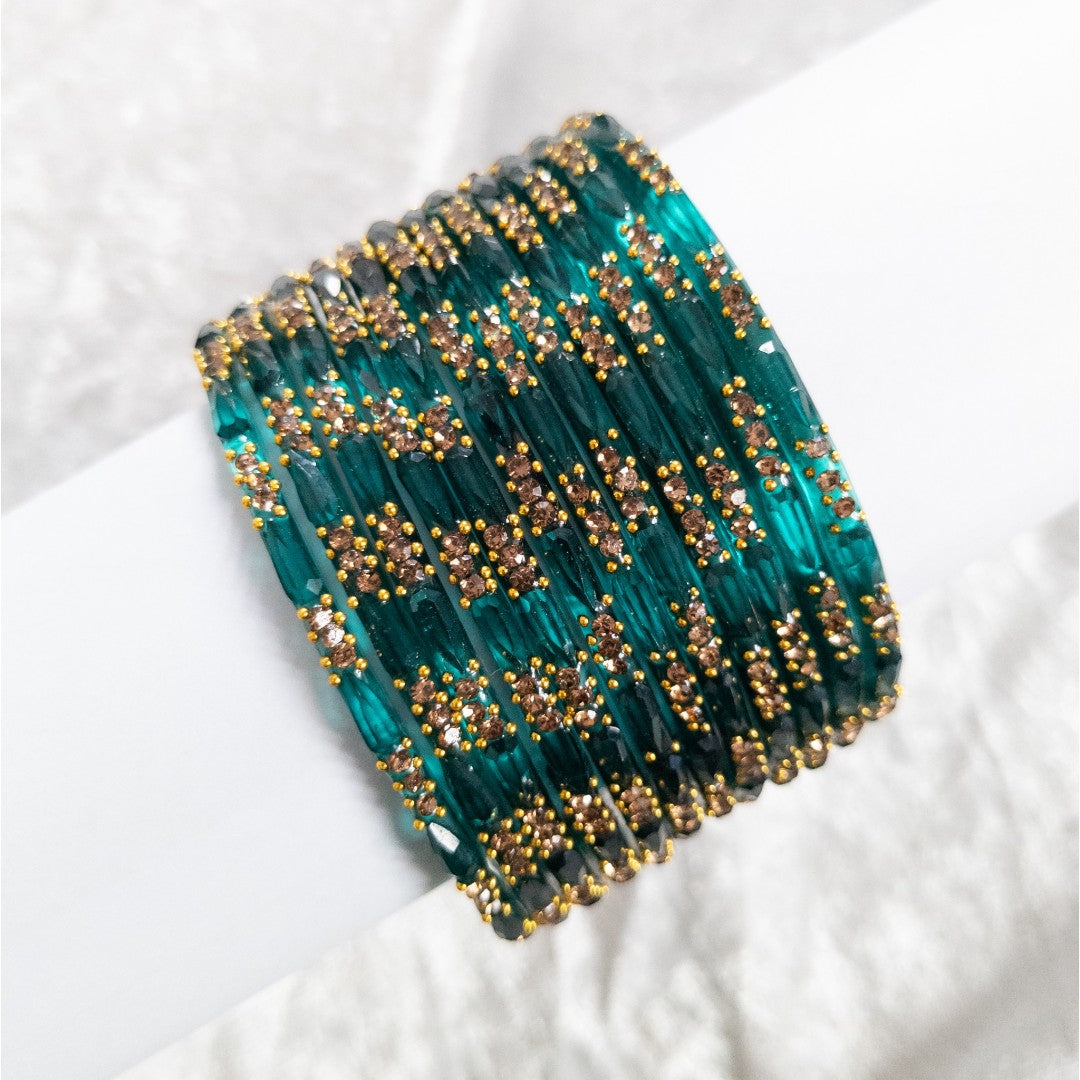 Rain Drop Glass Bangles – Set of 12 - Dark Blue
