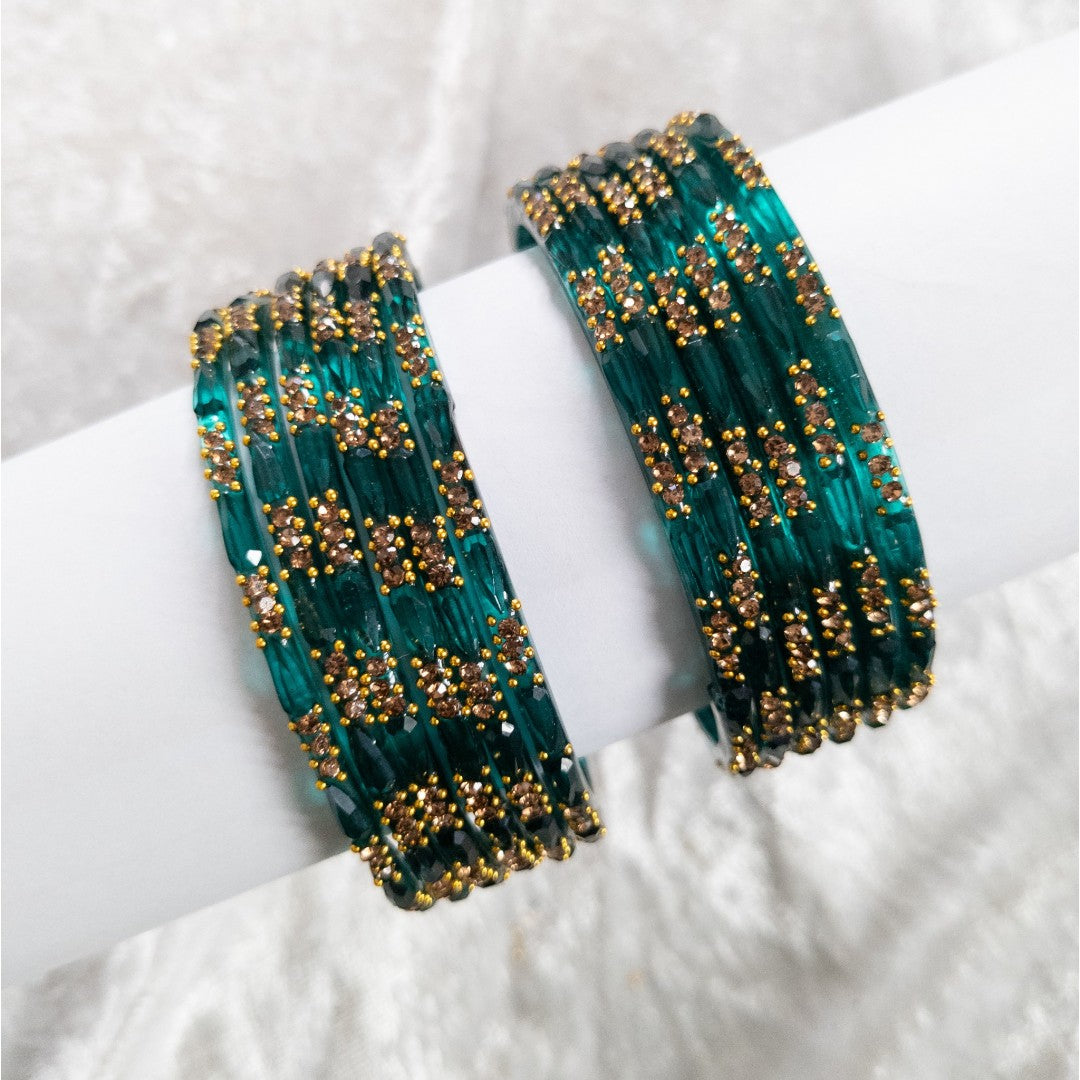 Rain Drop Glass Bangles – Set of 12 - Dark Blue