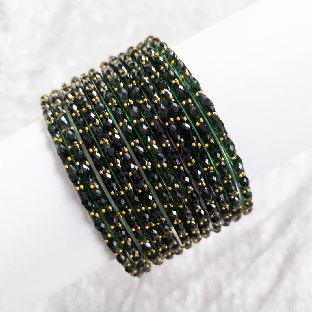 Rain Drop Glass Bangles – Set of 12 - Dark Blue